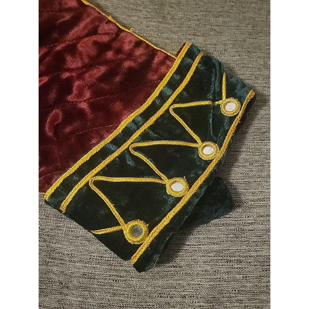 Pier 1 Velvet Stocking Red Green Drum Quilted Christmas Holiday